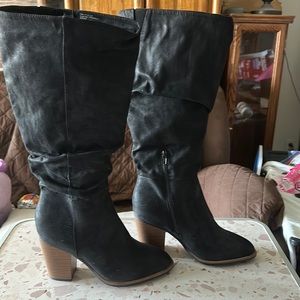 Gorgeous black suede boots, size 9 1/2, never worn,   Cushioned foot bed.